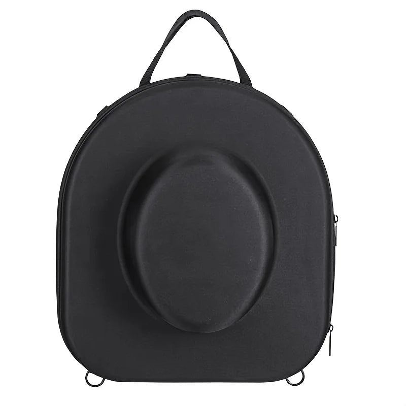 A black durable EVA hard shell hat case shown from above.