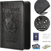 Black PU leather passport holder wallet with an eagle emblem and waterproof features