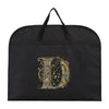 Black fabric dust cover and storage bag with a gold initial D design