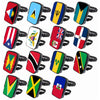 A collection of colorful adjustable PU waist pouches featuring various national flags and designs for carnival and festival w