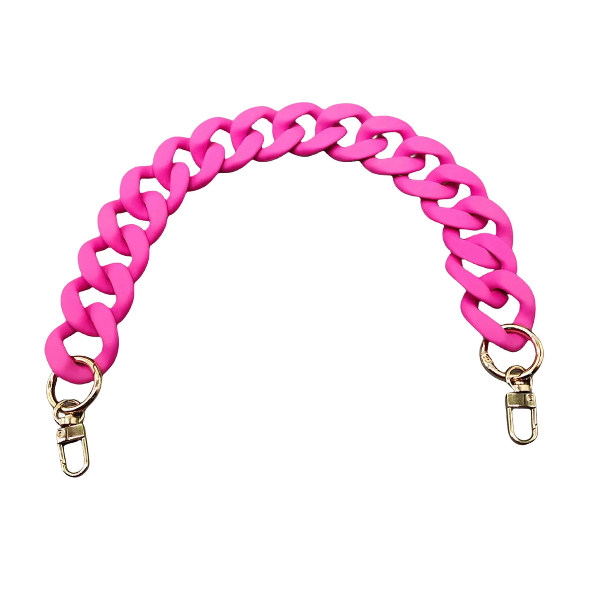 A pink acrylic chunky chain shoulder strap for a handbag.