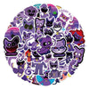 A collection of smiling critter characters from the Horror Game Catnap sticker pack featuring various purple and dark colored