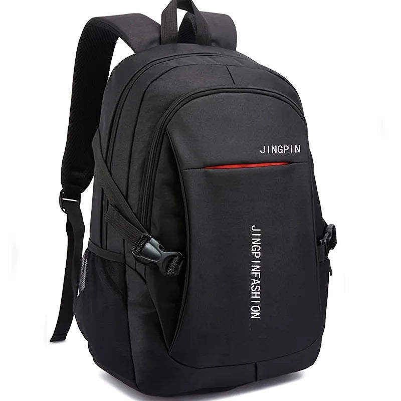Black JINGPIN backpack with adjustable straps and laptop compartment