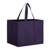 A dark purple reusable foldable grocery tote bag with black handles.