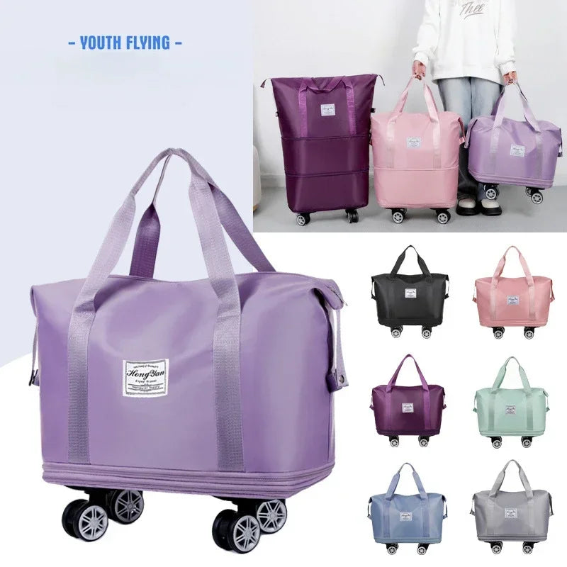 Pochettes de voyage multi-usage violettes et roses extensibles sur chariots roulants