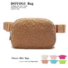 Ivory fleece belt bag featuring various pastel colors like pink, blue, and green.
