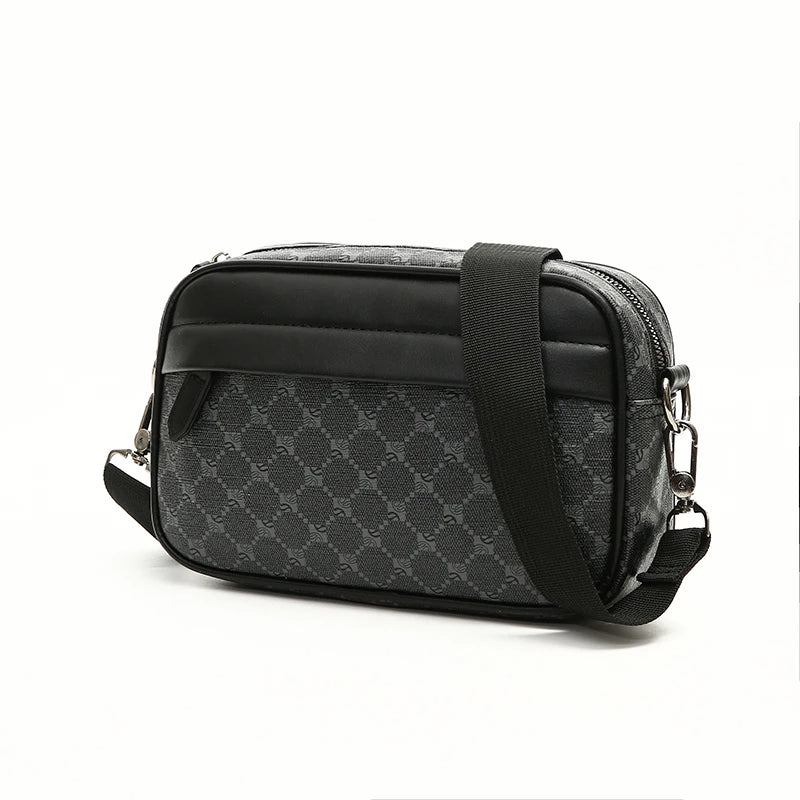 Black men's PU leather shoulder clutch bag with a zippered closure and strap.