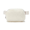 Ivory fleece crossbody belt bag with light beige strap