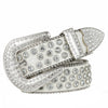 Silver decorative western buckle belt featuring pave-set clear stones and a textured finish.