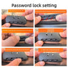 Instructions showing how to set a password lock on a small device.