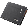 A black men's stripe multi-function wallet with stitched edges and silver accents.
