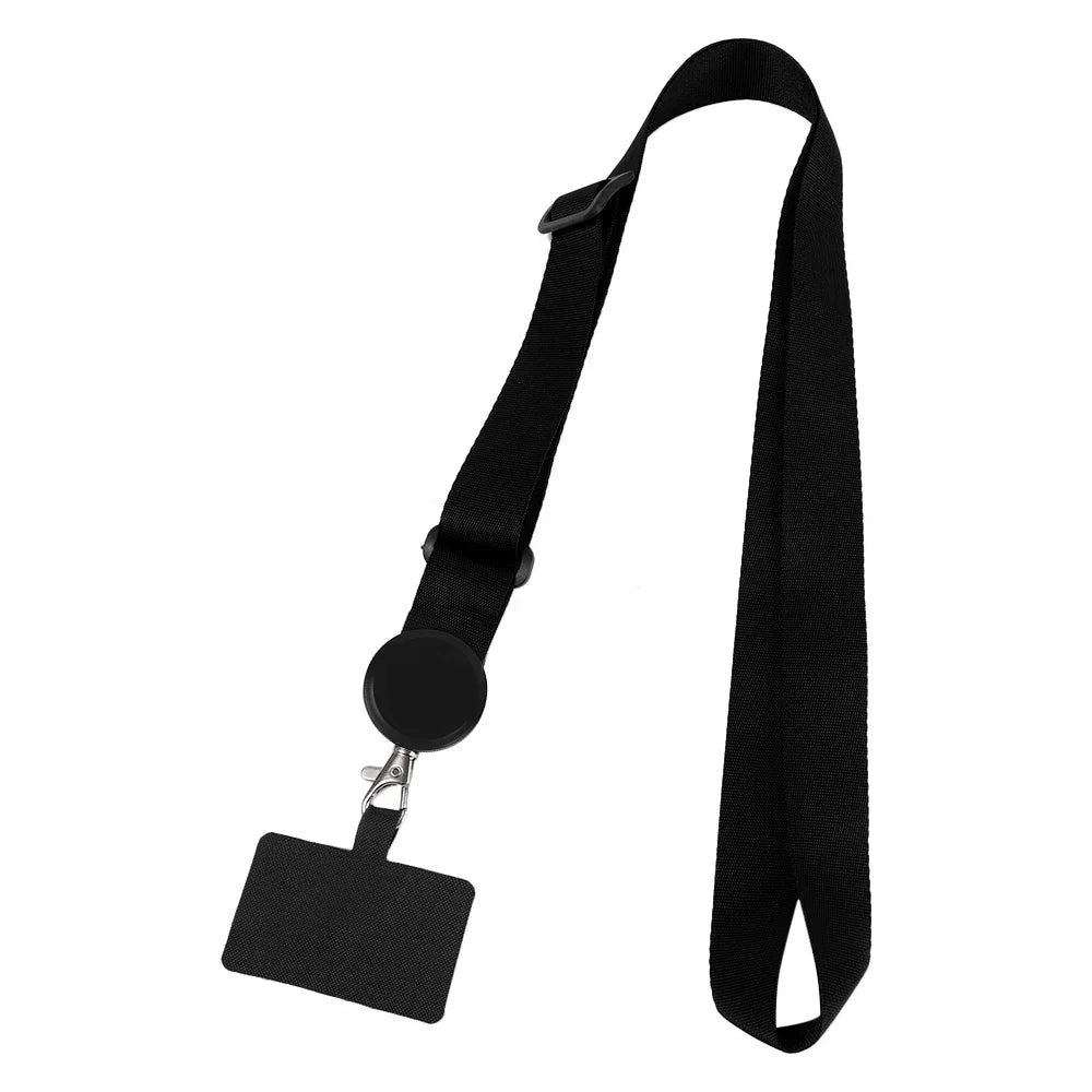Black universal adjustable phone lanyard with a neck strap