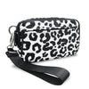 Black and white leopard print multi-card wallet with a clear ID window