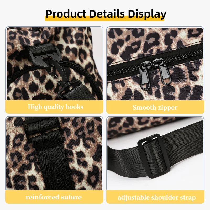 Mochila de viaje con estampado de leopardo, con ganchos de calidad, cremallera suave, costura reforzada y ajustable