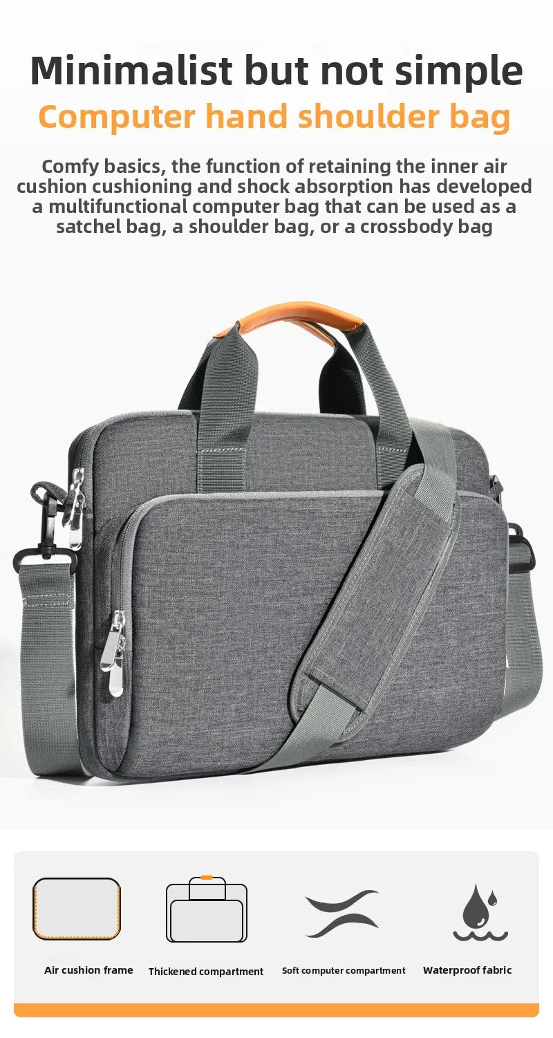 Sac à l'épaule gris pour ordinateur avec cadre en coussin d'air, compartiment épaissi et doux.