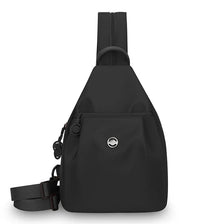 A black women's Oxford cloth mini backpack shown from the front.