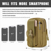 Olive green tactical EDC waist pouch designed to hold various smartphones and tools.