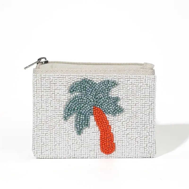 Boho Beaded Coin Purse with Coconut Tree Design
