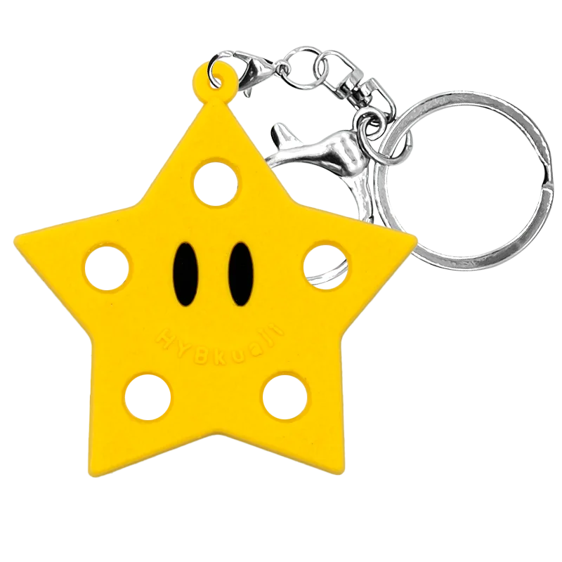 Porte-clés de chaussure en silicone à étoile jaune avec anneau en argent