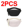 Two black anti-theft waist packs shown, one black and one light pink.