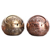 Vintage metal ashtray with a rose embossed windproof lid, featuring intricate floral detailing.