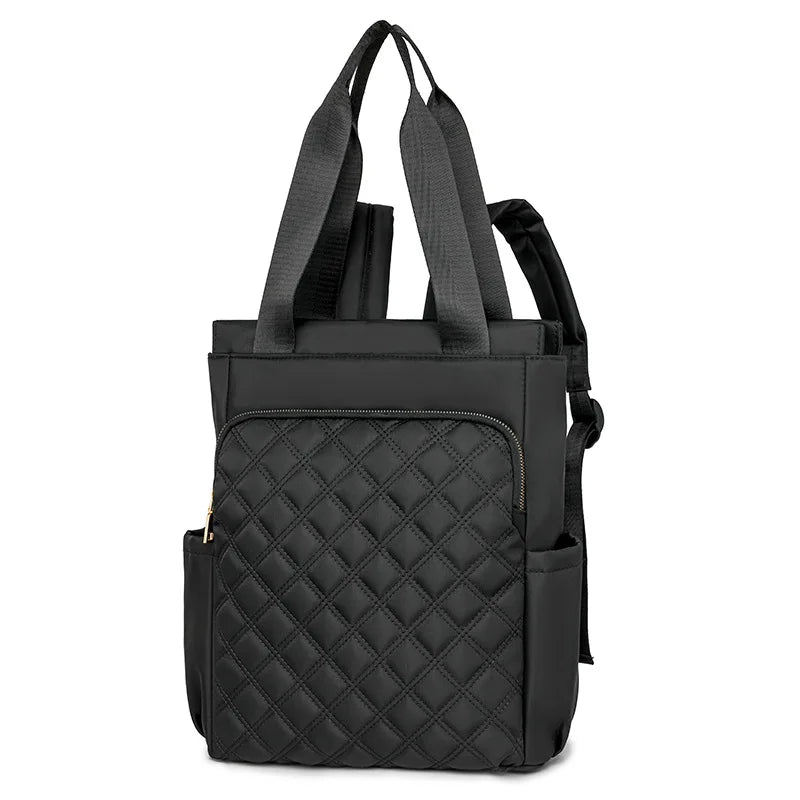 Black stylish quilted women's backpack tote bag