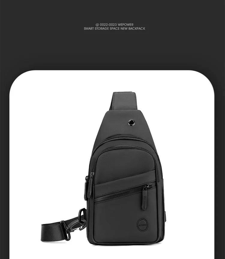 A black lightweight nylon crossbody sling bag shown from the front.