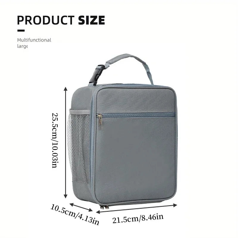 Graue multifunktionale große isolierte Lunchtasche mit Netztasche und Tragegriff.