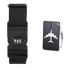 Black adjustable luggage security strap with a black strap and a rectangular black device.