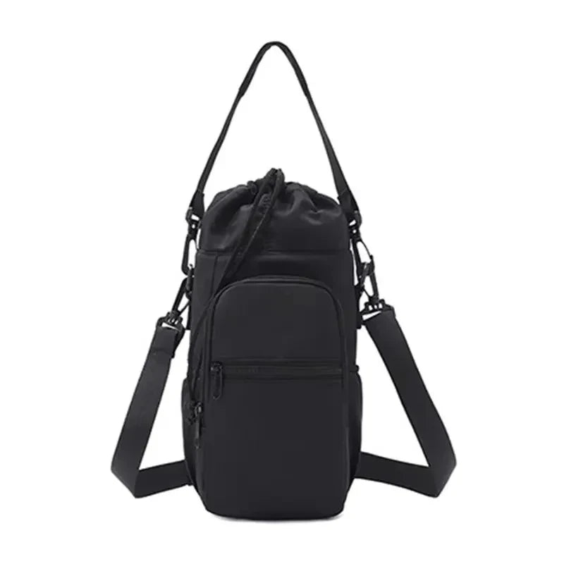 Black adjustable strap thermal water bottle bag with a padded compartment
