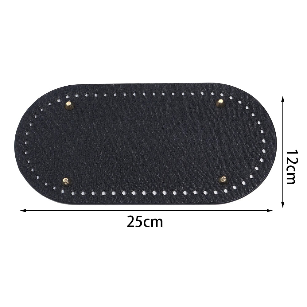 Black oval PU leather bag base with pre-punched holes for crochet and knitting