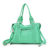Mintgrüne Vintage-PU-Leder-Tasche mit mehreren Reißverschlusstaschen und verstellbaren Trägern.