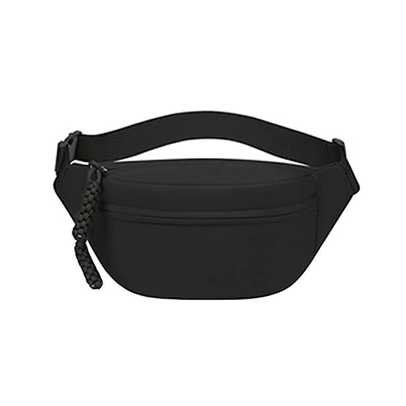 Black anti-theft waist pack designed for travel and running.