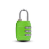 A bright lime green 3-dial combination padlock with a silver shackle.