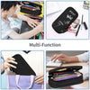 A multi-function leather pencil case shown in various colors and usage contexts for school and office supplies.