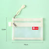 A transparent, double-layered pouch with a white strap and zipper, used for storing coins and cards.