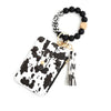 Black and white leopard print leather card holder with a beaded keychain bangle