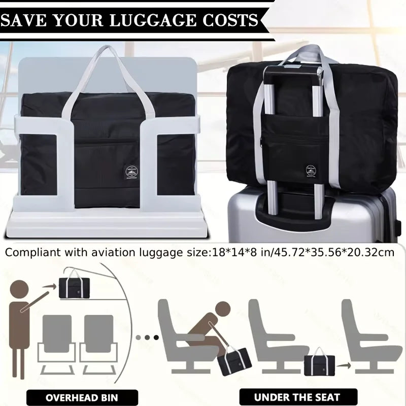 Sac de voyage pliable avec bac supérieur et rangement sous siège.