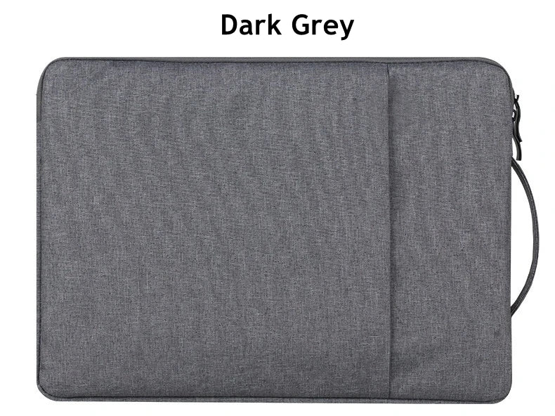 A dark grey all-in-one laptop sleeve designed for Apple and PC devices.