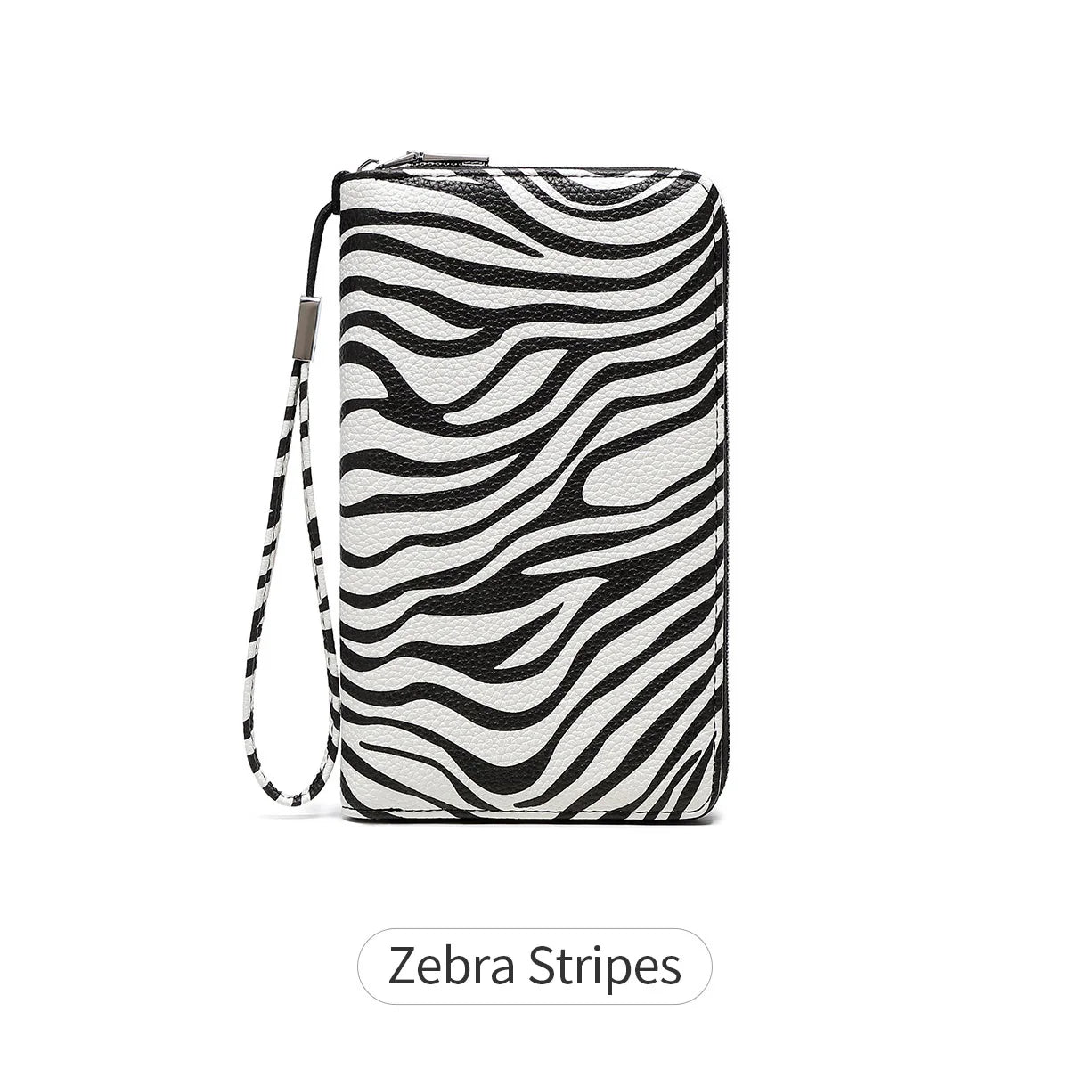 A black and white zebra stripes women's PU leather zipper wallet.