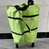 A lime green foldable lightweight shopping cart with black handles and wheels.