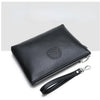 Black elegant PU leather men's clutch wallet with a silver clasp.