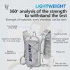 A silver hydration vest with a comfortable carry strap, zippered compartment, and non-slip belt adjustment system.