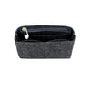 Organisateur de sac en tissu gris foncé avec fermeture éclair et boucle à suspendre.