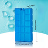 Bloc de glace réutilisable bleu vertical avec marquages de mesure à côté des glaçons.