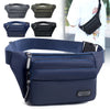 Petit sac imperméable bleu marine présenté sous différents angles, y compris un gros plan et porté par une personne