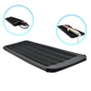Black heat-resistant silicone mat with grooves for styling tools and a cord.
