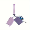 A purple elegant PU wristlet key card wallet attached to a strap.