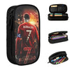Black zippered pencil case featuring a graphic of Cristiano Ronaldo in a red jersey.