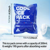 A blue reusable ice pack bag labeled COOL ICE PACK showing its dimensions and weight.